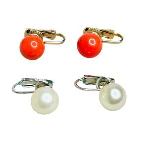 Two Pair Vintage Bead Clip On Earrings